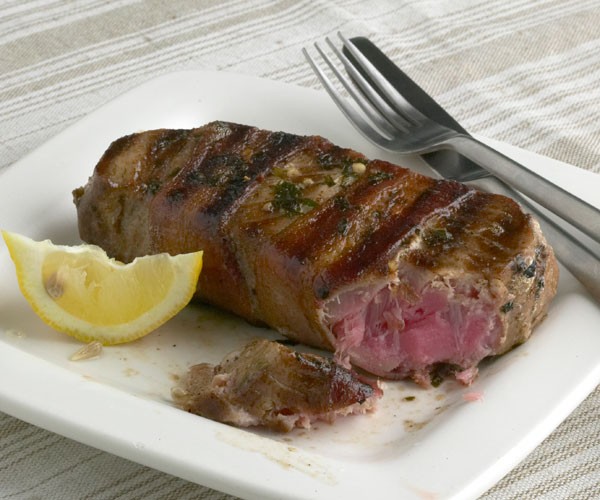 Baconized tuna with lemon butter