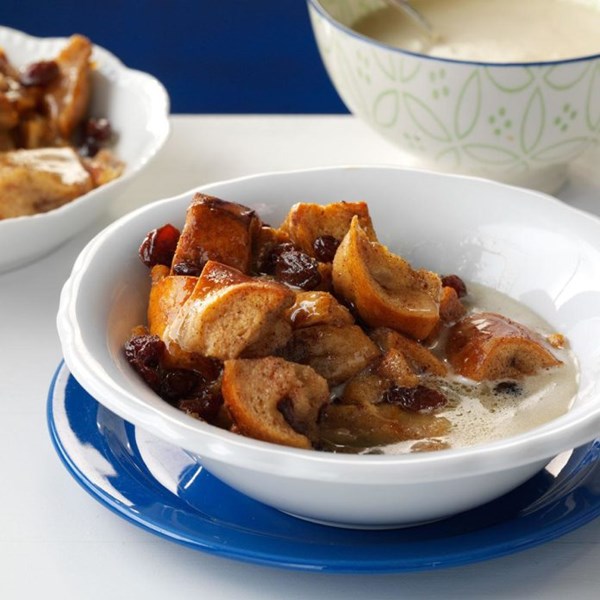 Bagel bread pudding with bourbon sauce