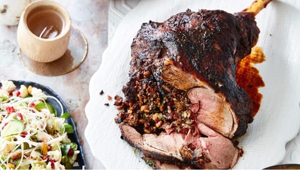Baharat lamb filled with figs, barberries and pine nuts