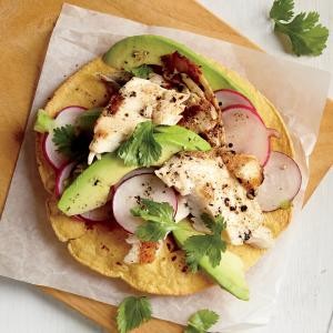 Baja fish and avocado tostada