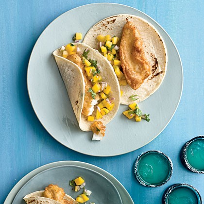 Baja fish tacos with mango salsa