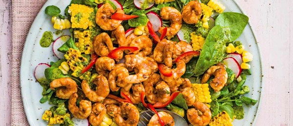 Baja shrimp and blackened corn salad