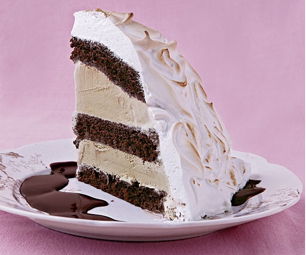 Baked Alaska with chocolate-rum sauce