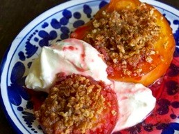 Baked amaretti and vin santo plums with mascarpone cream
