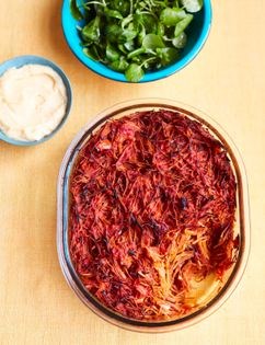 Baked angel-hair pasta with rich tomato sauce