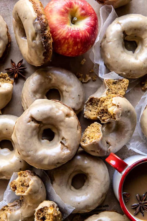 Baked apple cider doughnuts with cinnamon maple glaze