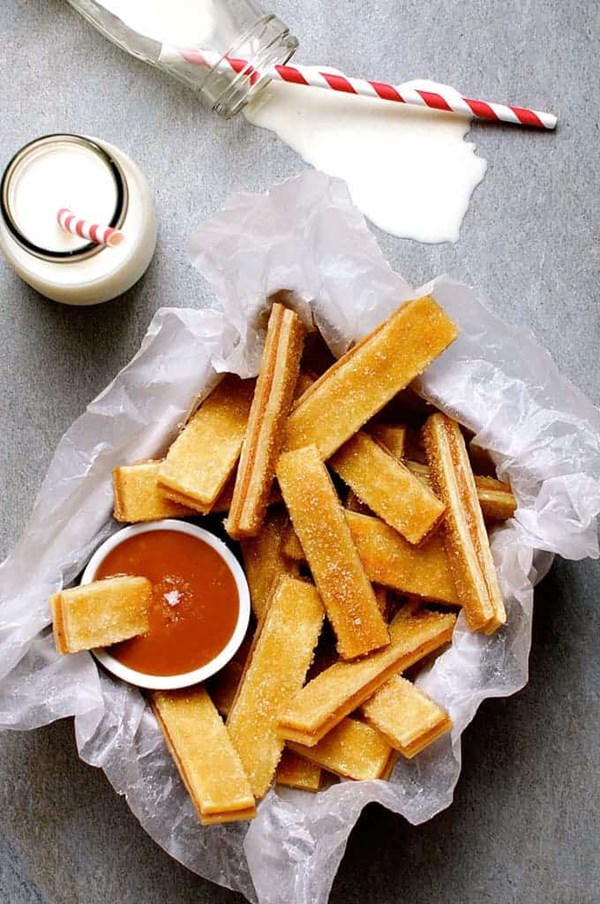 Baked apple pie fries with salted caramel dipping sauce