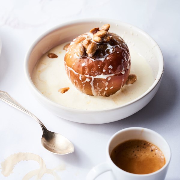 Baked apples with prunes, almonds, and Amaretto