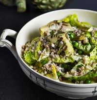 Baked artichoke and pearled spelt salad