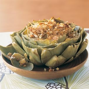 Baked artichokes with tuna and sourdough bread crumbs
