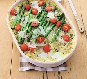 Baked asparagus risotto