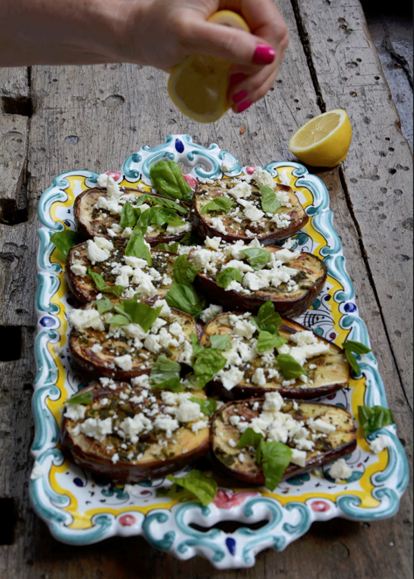 Baked aubergine with herbs and goat's cheese