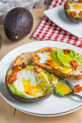 Baked avocado bacon and eggs