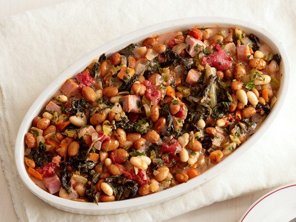 Baked beans with Swiss chard