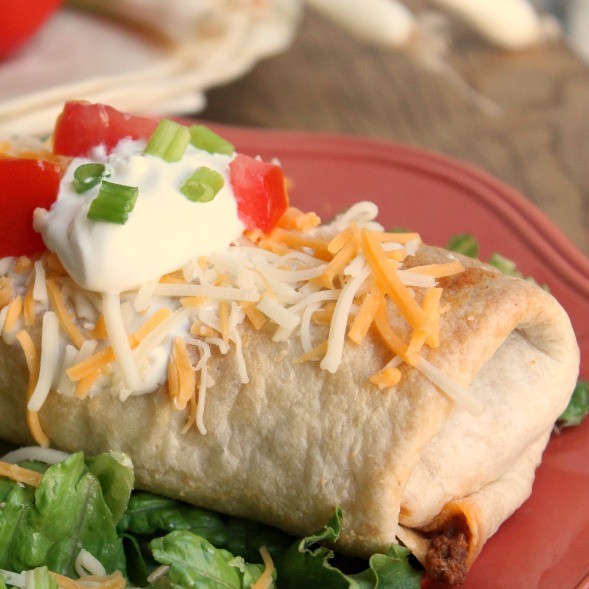 Baked beef & bean chimichangas