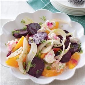 Baked beetroot with orange, ricotta and fennel