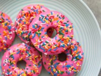 Baked birthday cake doughnuts