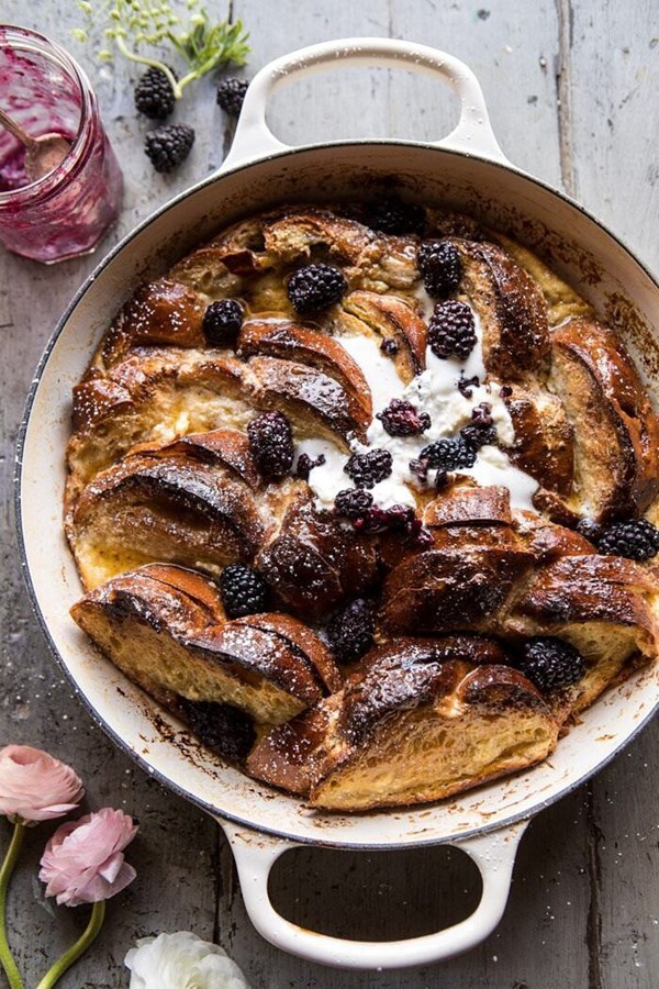 Baked blackberry ricotta French toast