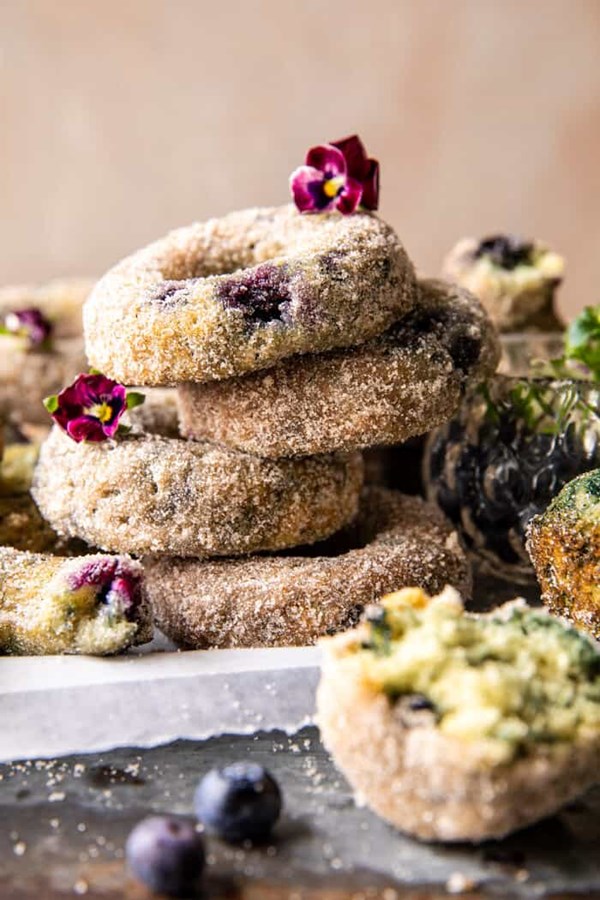 Baked blueberry cinnamon sugar doughnuts