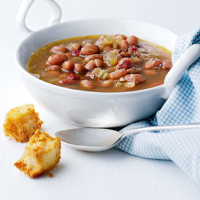 Baked borlotti bean and pancetta soup
