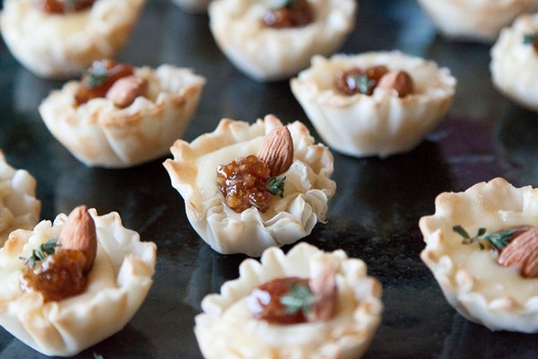Baked Brie fillo shells with fig preserves