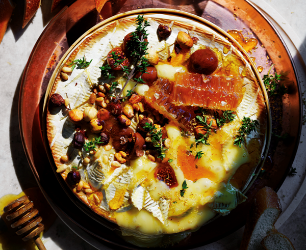 Baked Brie with fennel pollen and burnt honey nuts