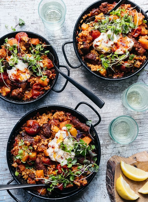 Baked Calasparra rice with spicy sausage