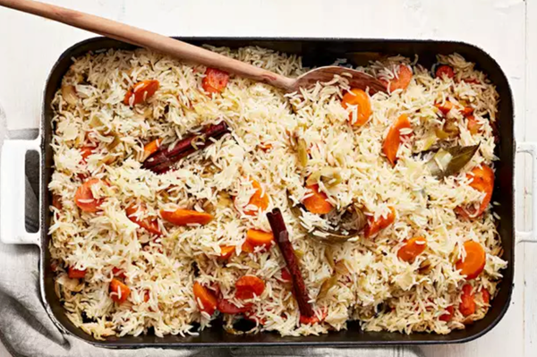 Baked carrot-and-leek pilaf