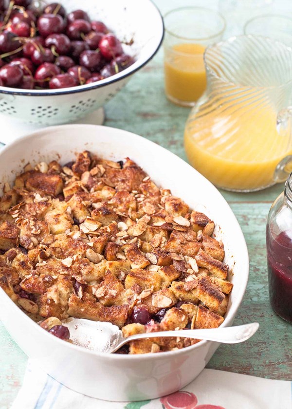 Baked cherry French toast casserole