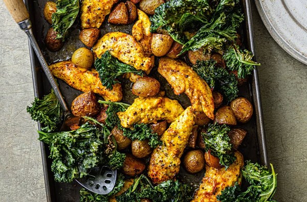 Baked chicken & mini potatoes with honey, ginger and buttermilk