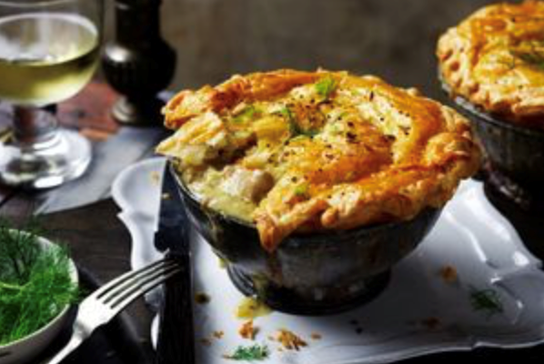 Baked chicken, fennel and caramelised leek pot pies