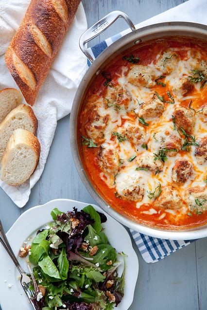 Baked chicken Parmesan meatballs with tomato cream sauce