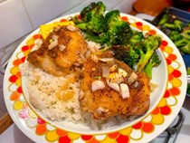 Baked chicken thighs with butter and onions