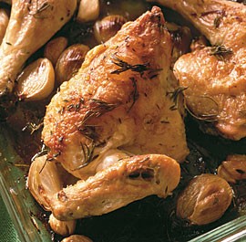 Baked chicken with herbs, garlic & shallots