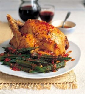 Baked chicken with okra and tomatoes