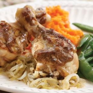 Baked chicken with onions & leeks