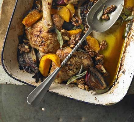 Baked chicken with squash, sage & walnuts