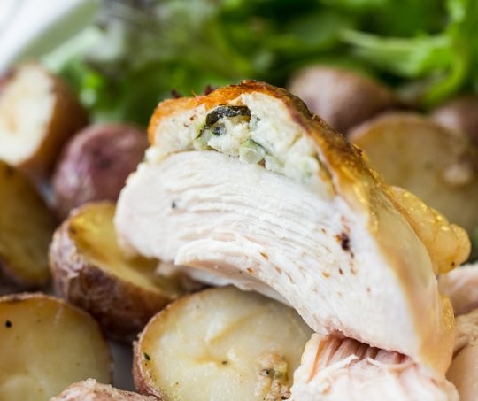 Baked chicken with zucchini, sourdough & ricotta stuffing