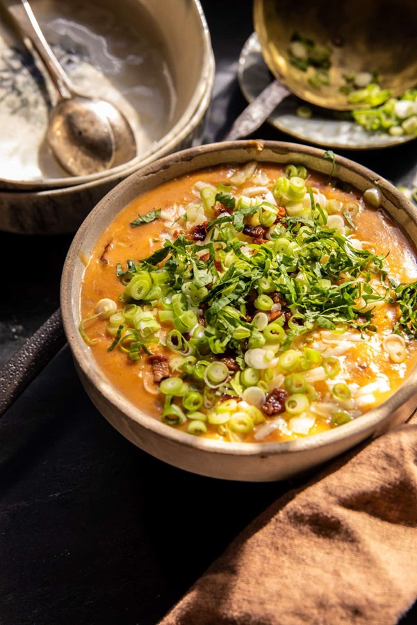 Baked chipotle cheddar sweet potato chowder