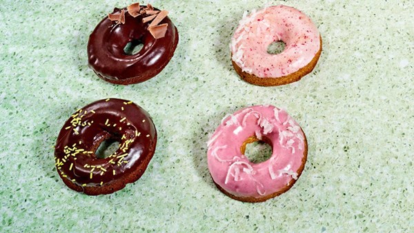 Baked chocolate cake doughnuts