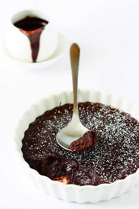 Baked chocolate creams with Grand Marnier ganache