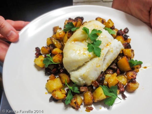 Baked chorizo, cod & potatoes