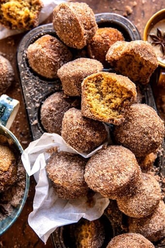 Baked cinnamon sugar apple cider doughnut holes