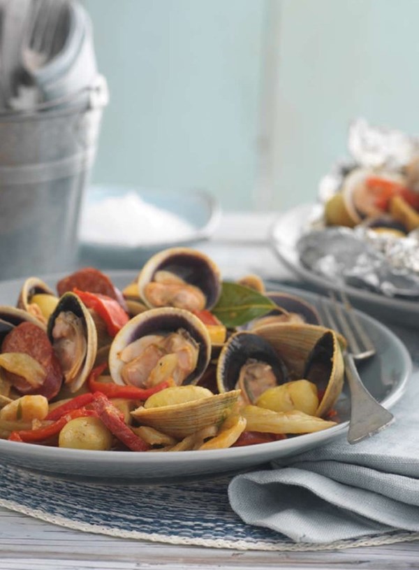 Baked clams with chorizo and fennel