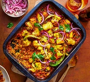 Baked coconut dhal with spiced cauliflower & paneer