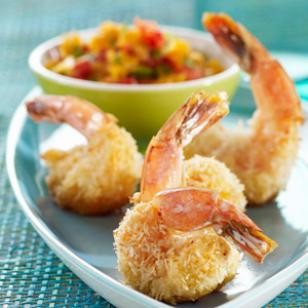 Baked coconut shrimp with tangelo salsa
