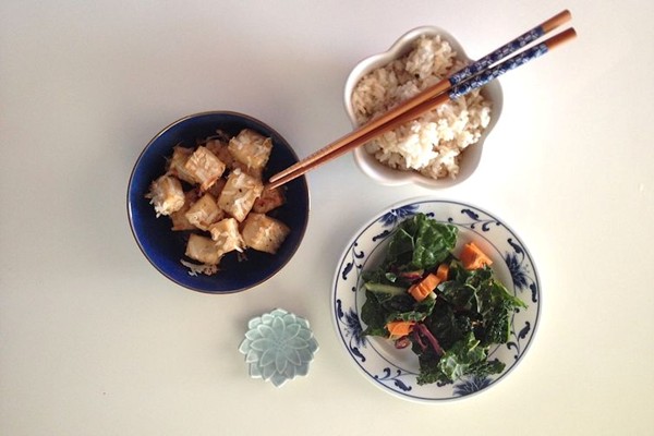 Baked coconut tofu with spiced coconut rice