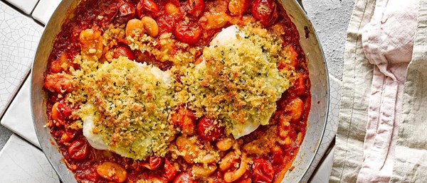 Baked cod and butter beans