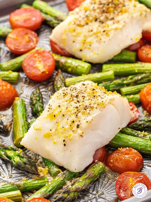 Baked cod sheet pan dinner