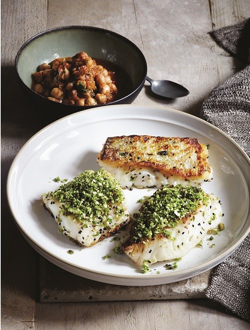 Baked cod with green spices